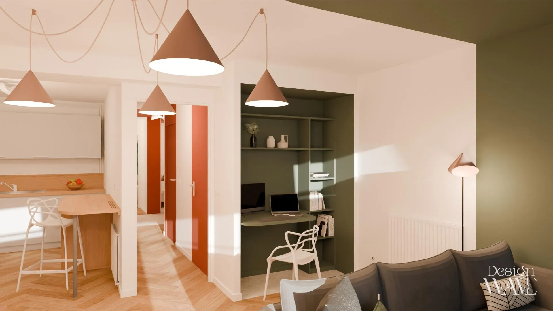 Rénovation d'un appartement avec optimisation des espaces, création de rangements et bureau sur mesure - vue 2
