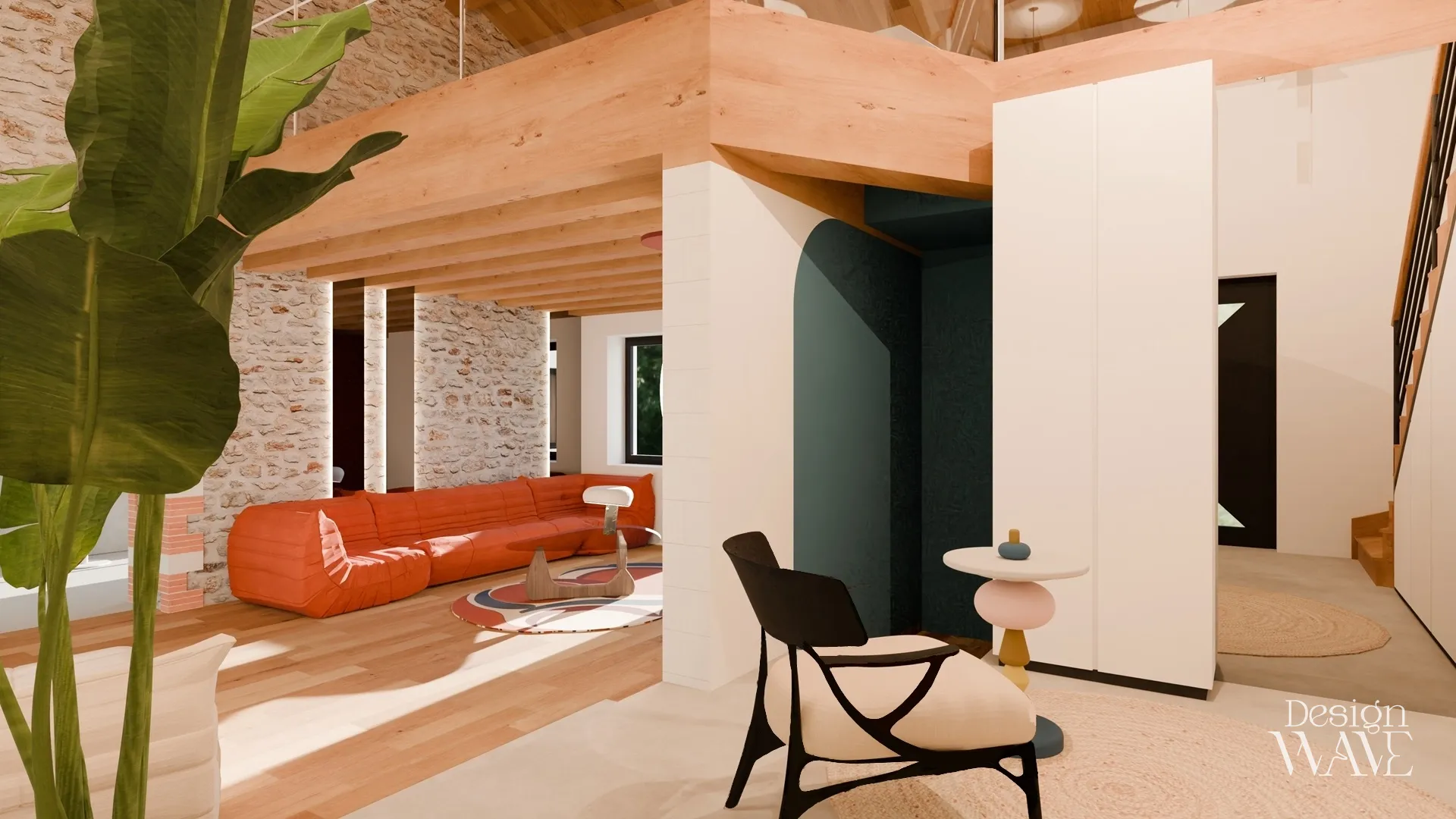 Salon et entrée aux courbes contemporaines, Design Wave Ancenis - vue 4